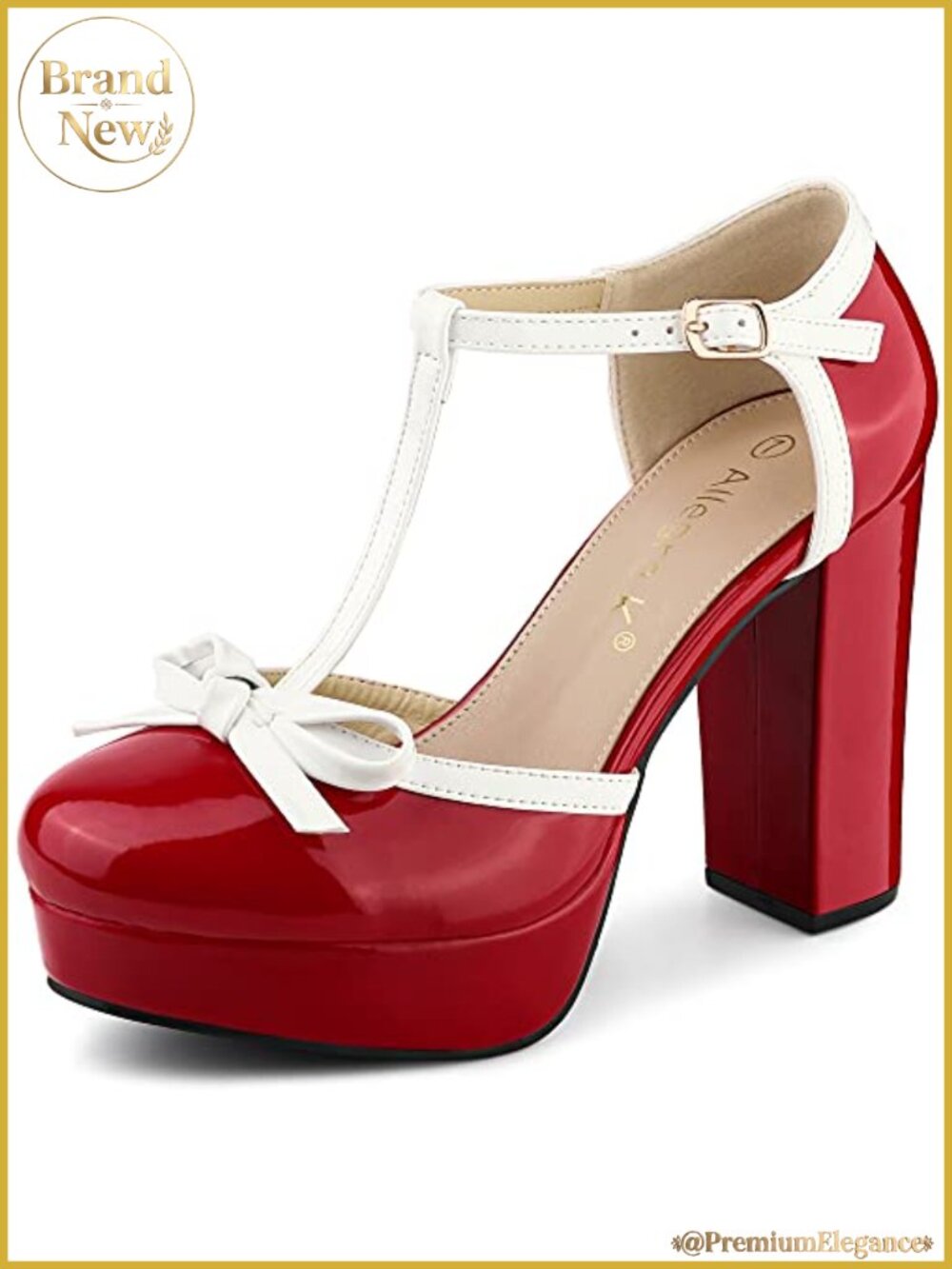 Women's Patent Leather T-Strap Platform Chunky Heel Pumps